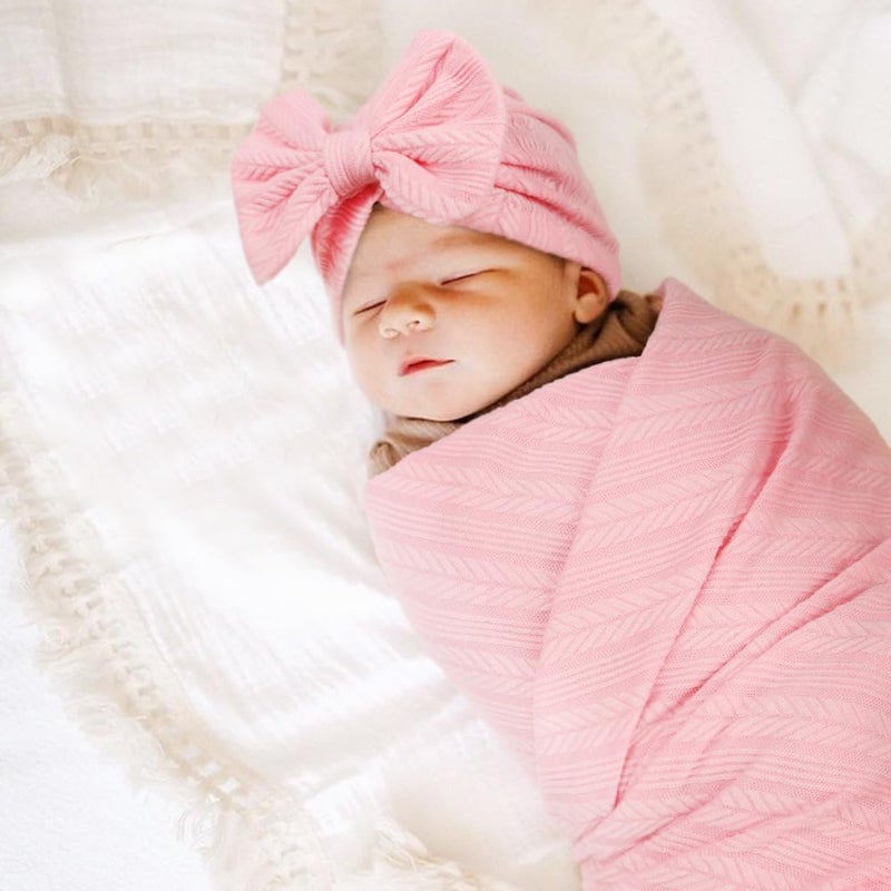 DRESHOW BQUBO Newborn Receiving Blanket Toddler Warm for Girls with Bow Hat and Bow Headband Shower Gift - Image 2